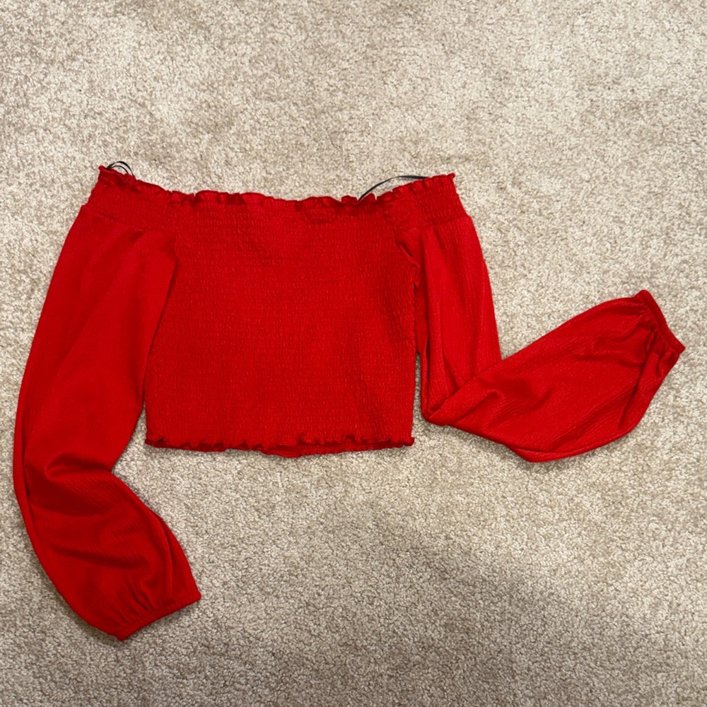 Divided Red Off-Shoulder Crop Top